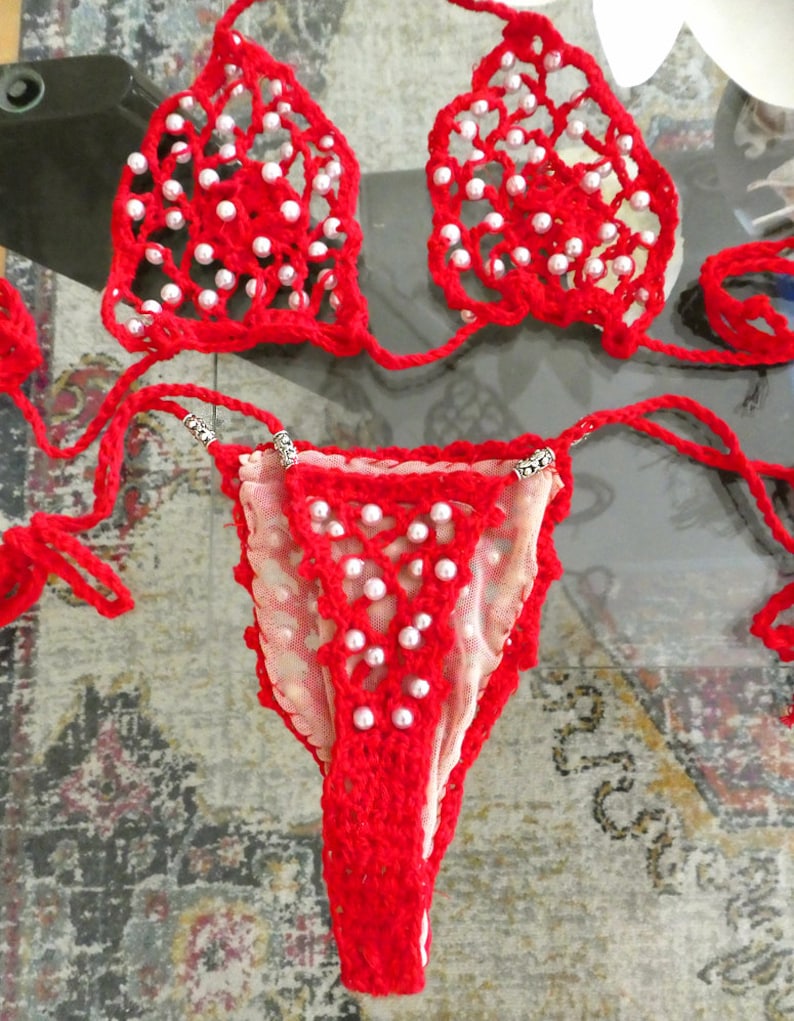 Red See Through Bikini Crochet Bikini Set Custom Etsy