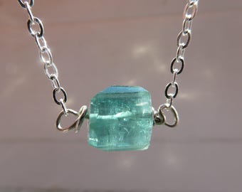 Indicolite tourmaline sterling silver pendant- gemstone necklace -natural minimalist jewelry-gift for her