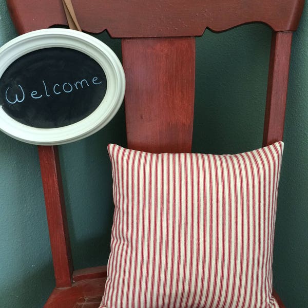 Red pillow ticking stripe pillow cover , farmhouse pillow, farmhouse decor