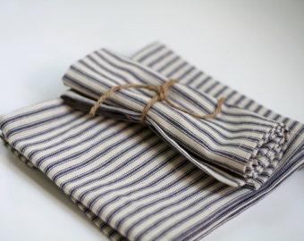 Set of 4, blue ticking stripe cloth napkins - made to order - farmhouse, cottage chic, rustic style cloth napkins