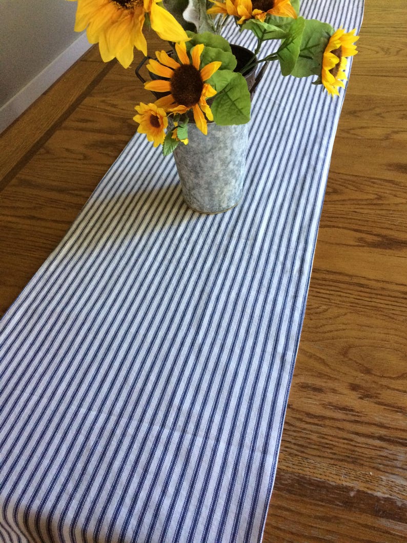 Navy Blue Farmhouse country table runner ticking stripe Etsy