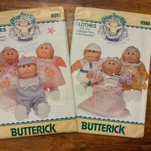 Vintage Butterick Cabbage patch kids doll craft preemie clothing sewing pattern  # 6980 and 6981
