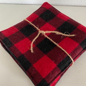 Red and black Buffalo plaid check flannel  fabric coaster set, set of 4 coasters,rustic farmhouse coasters,hostess gift, housewarming gift