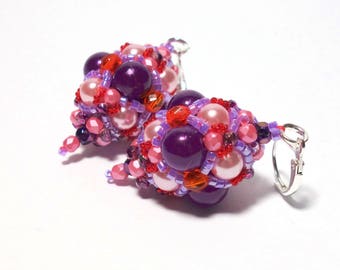 Ohrringe lila rosa orange handgefädelt Miracle Beads Miyuki Delicas feuerpolierte Glasschliffperlen Ohrhänger