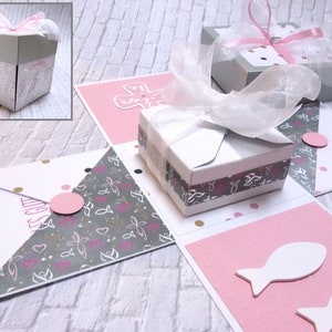 Geldgeschenk Geschenk Explosionsbox Gutscheinverpackung zur Kommunion Konfirmation Taufe Firmung Mädchen