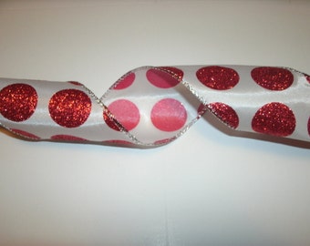5 yds of Polka Dot Christmas Ribbon, Holiday Ribbon, Seasonal Ribbon, Christmas Ribbon, Wired Edge Ribbon, Red Ribbon, Tree Ribbon,