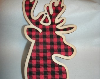 One Wooden Deer Décor, Buffalo Plaid Magnets, Refrigerator Magnets, Holiday Magnets, Holiday Ornament, Mountain Lodge Home Decor,