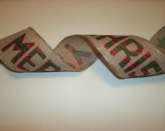 5 yds of Holiday Merry Christmas Ribbon, Holiday Ribbon, Christmas Ribbon, Seasonal Ribbon, Wired Edge Ribbon, Tree Ribbon, Craft Ribbon,