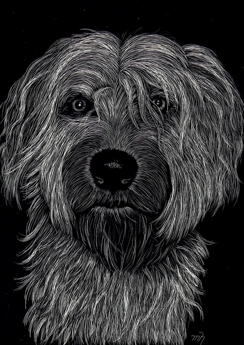 Custom Scratchboard Pet Portrait Dogs, Cats, Birds, Any Animal 5 X 7