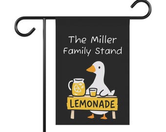 Bandera de jardín personalizada con diseño de puesto de limonada de ganso / Decoración de porche personalizada con nombre familiar