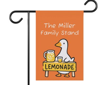 Bandera de jardín personalizada con diseño de puesto de limonada de ganso / Decoración de verano personalizada con nombre familiar