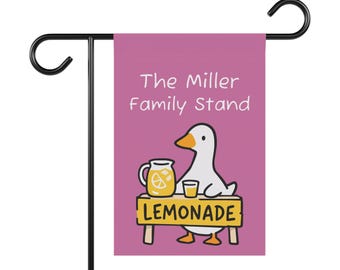 Bandera de jardín personalizada con diseño de puesto de limonada de ganso / Decoración de verano personalizada con nombre familiar