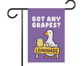 Bandera de jardín con patos divertidos, meme "¿Tienes uvas?", pancarta de puesto de limonada, letrero de jardín de verano