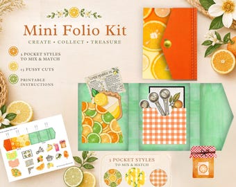 Kit imprimible Mini Folio de Huerto de Cítricos, Materiales para Diario Creativo - Papel para Álbum de Recortes de Verano - Proyecto de Folio Imprimible
