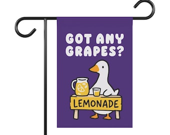 Bandera de jardín con patos divertidos, meme "¿Tienes uvas?", pancarta de puesto de limonada, letrero de jardín de verano