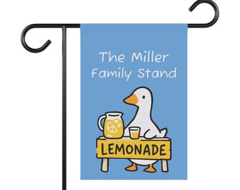 Bandera de jardín personalizada con diseño de puesto de limonada de ganso / Decoración de porche personalizada con nombre familiar