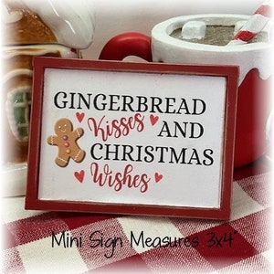Gingerbread Kisses and Christmas Wishes mini wood sign for Christmas tiered trays
