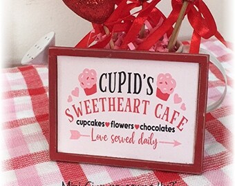 Cupids Sweetheart Cafe mini wood sign for Valentines tiered trays