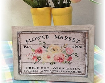 Flower Market framed wood sign for Spring tiered trays