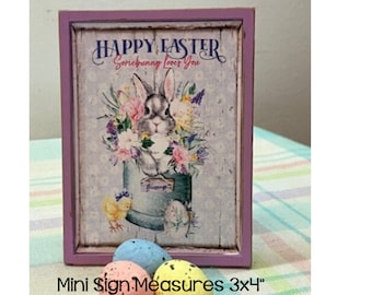 Happy Easter mini wood sign for Easter tiered trays