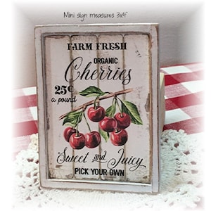 Farm Fresh Cherries mini wood sign for tiered trays