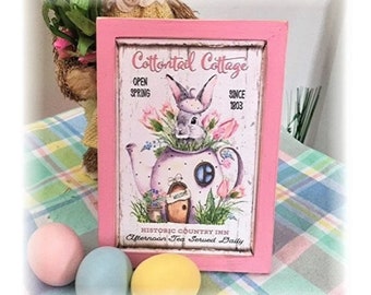 Cottontail Cottage framed wood sign for Easter tiered trays