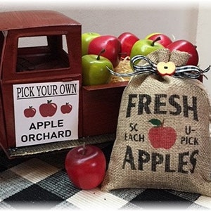 Mini burlap sack Fresh Apples tiered tray decor apple decor