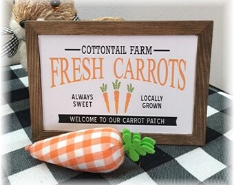 Cottontail Farm fresh carrots framed wood sign for Easter tiered trays