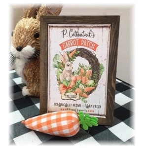 P. Cottontails Carrot Patch framed wood sign for easter tiered trays