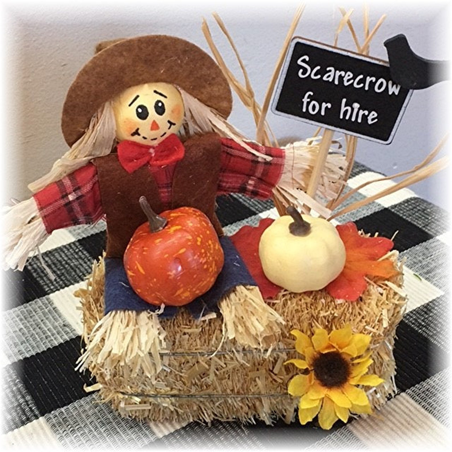 Scarecrow for hire mini hay bale for fall tiered tray Etsy