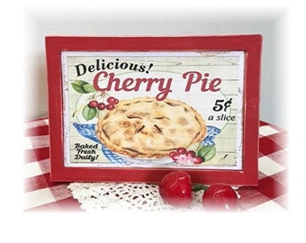 Delicious cherry pie framed wood sign for tiered trays cherries decor
