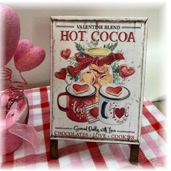 Valentines Blend hot cocoa mini esel wood sign for Valentines decor