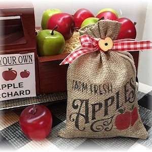 Mini burlap sack Farm Fresh Apples for tiered trays apple decor