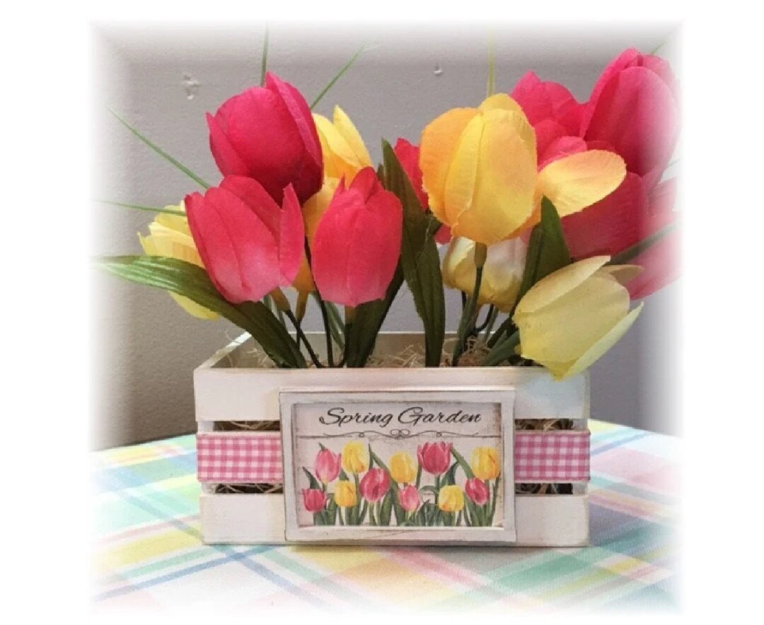 Spring Garden With Tulips Mini Wood Crate for Spring Tiered Trays - Etsy