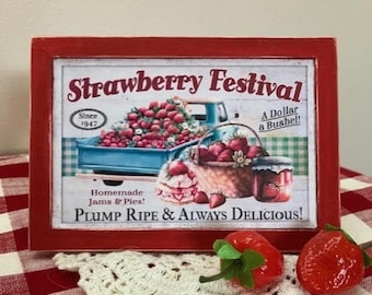 Strawberry Festival framed wood sign for strawberries decor