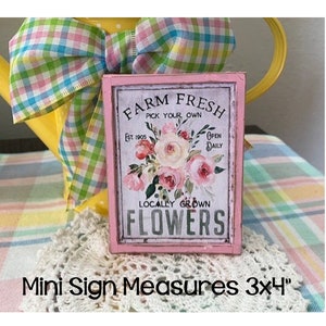 Farm Fresh Flowers mini wood sign for Spring tiered trays