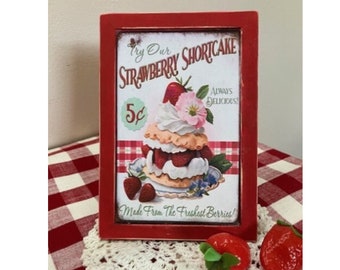 Strawberry Shortcake framed wood sign for Strawberries decor
