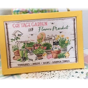 Cottge Garden and flower market framed wood sign for Spring tiered trays