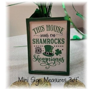 This house runs on shamrocks and shenanigans mini wood sign for St. Patricks day tiered trays