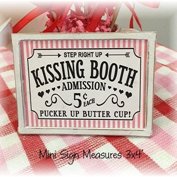 Step right up kissing booth mini wood sign for Valentines tiered trays