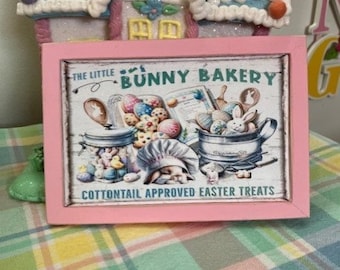 The Little Bunny Bakery framed wood sign for Easter/ Spring decor