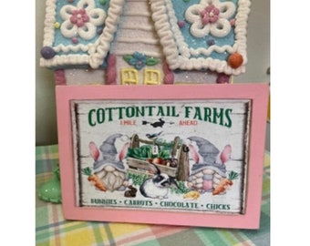 Cottontail Farms 1 mile ahead framed wood sign for Easter/ Spring decor