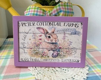 Peter Cottontail Farms framed wood sign for Easter decor