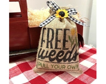 Free Weeds Pick Your Own mini burlap sacks for tiered trays