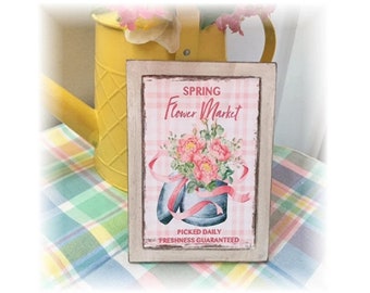 Spring Flower Market framed wood sign for Spring tiered trays