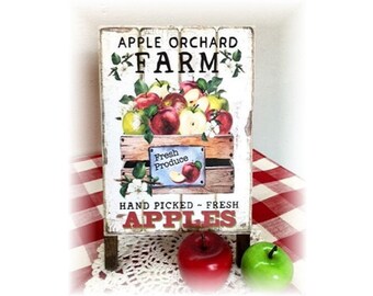 Apple Orchard Farm Easel letrero de madera para bandejas escalonadas decoración de manzana