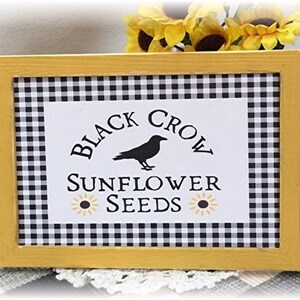 Black Crow Sunflower Seeds framed wood sign for tiered trays sunflower decor