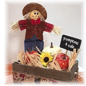 Scarecrow and pumpkins mini wood crate for fall tiered trays