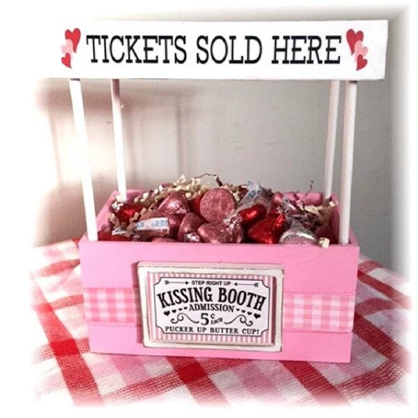 Kissing Booth tickets sold here mini wood crate for Valentines tiered trays