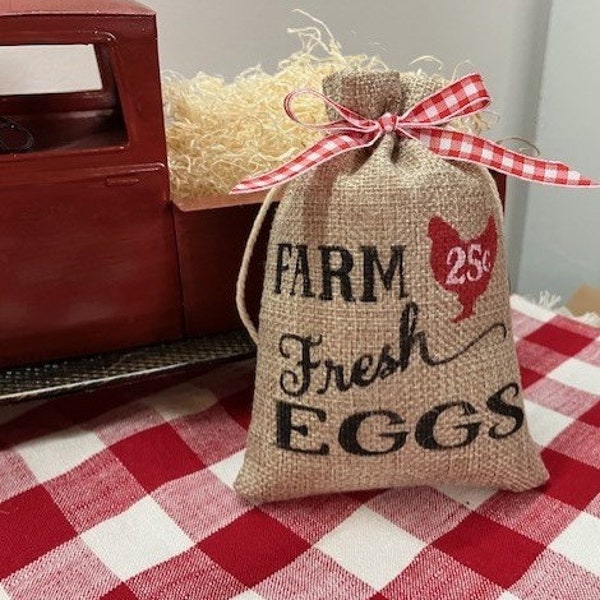 Farm Fresh Eggs mini burlap sack for farmhouse decor